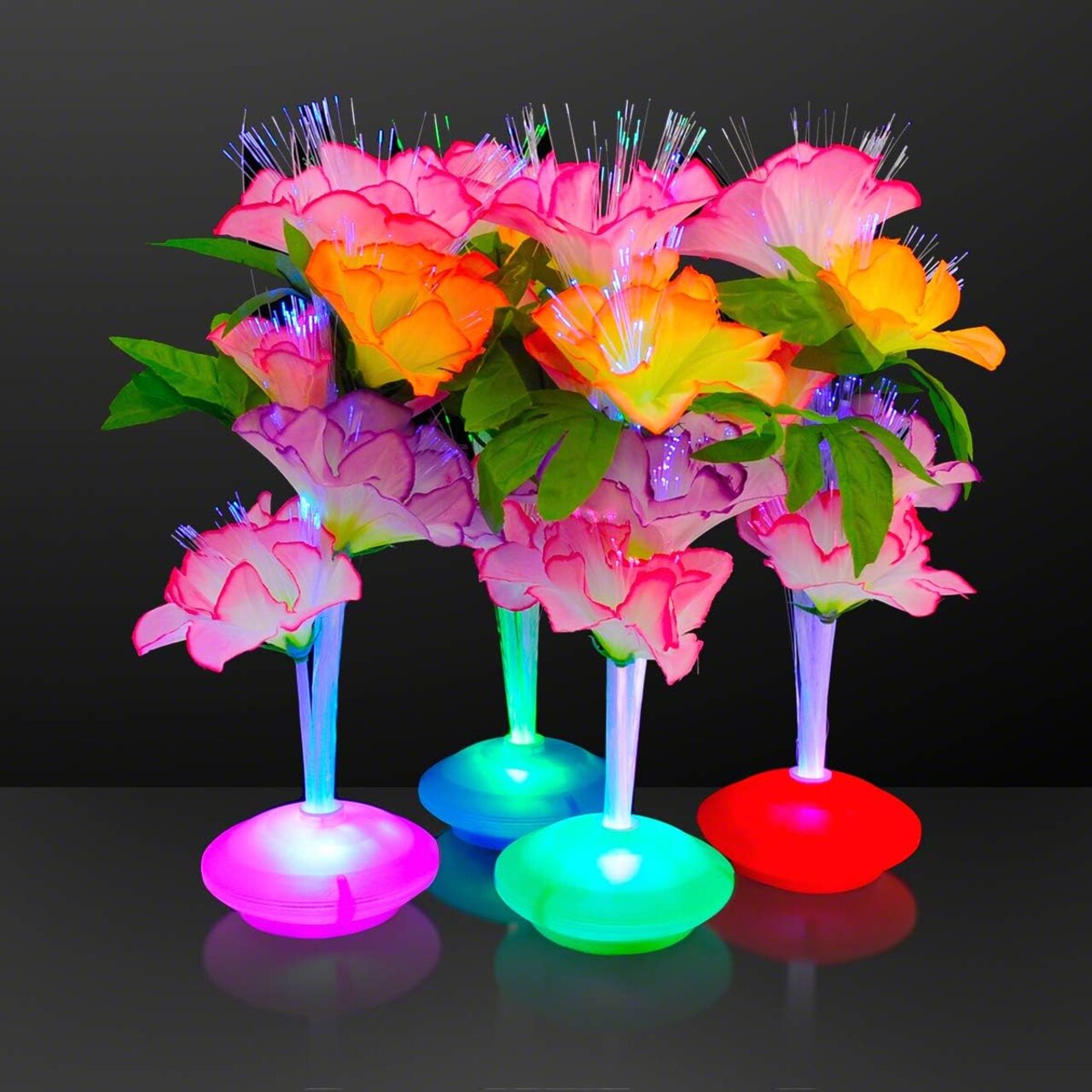Summer Tropical Fiber Optic LED Flower Centerpieces (Set of 12) – Light Up Table Decorations for Summer Parties, Luau, and Poolside Events